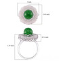 green and white jade white zircon carved flower ring in rhodium over sterling silver shown for size comparison