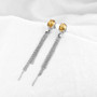 close up of oval natural gemstone tassel earrings in rhodium over sterling silver