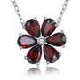 garnet and white zircon flower cluster necklace in rhodium over sterling silver