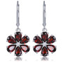 garnet and white zircon flower cluster earrings in rhodium over sterling silver