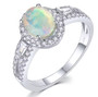 ethiopian opal and white zircon ring in rhodium over sterling silver