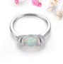 front view of ethiopian opal and white zircon ring in rhodium over sterling silver