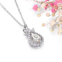 back view of ethiopian opal and white zircon pendant necklace in rhodium over sterling silver