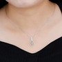 ethiopian opal and white zircon pendant necklace in rhodium over sterling silver worn around the neck