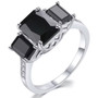 black spinel trilogy ring with white zircon accents in rhodium over sterling silver