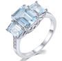 full view of black spinel trilogy ring with white zircon accents in rhodium over sterling silver