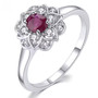 ruby and white zircon halo ring in rhodium over sterling silver