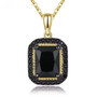emerald cut black spinel halo pendant necklace in 18k yellow gold and black rhodium over sterling silver