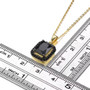 emerald cut black spinel halo pendant necklace in 18k yellow gold and black rhodium over sterling silver shown for size comparison