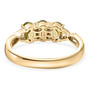 full view of sphene and diamond trilogy ring in solid 10k yellow gold