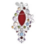 back view of artisan crafted red coral and multi gemstone pendant brooch in rhodium over sterling silver