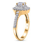side view of emerald cut halo lab diamond ring in 18k yellow gold over sterling silver