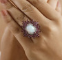 opal rhodolite garnet and zircon statement ring in rhodium over sterling silver worn on a hand