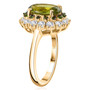 side view of peridot chrome diopside and white zircon halo ring in 18k yellow gold over sterling silver