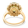 full view of peridot chrome diopside and white zircon halo ring in 18k yellow gold over sterling silver