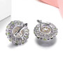 back view of freshwater pearl and multi gemstone post and omega back earrings in rhodium over sterling silver