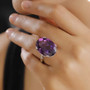 african amethyst and white zircon cocktail ring in rhodium over sterling silver worn on a hand
