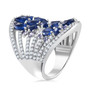 side view of kyanite tanzanite and moissanite statement ring in rhodium over sterling silver