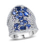 kyanite tanzanite and moissanite statement ring in rhodium over sterling silver