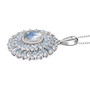 side view of rainbow moonstone and moissanite pendant necklace in rhodium over sterling silver
