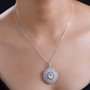 rainbow moonstone and moissanite pendant necklace in rhodium over sterling silver worn around the neck