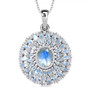 rainbow moonstone and moissanite pendant necklace in rhodium over sterling silver