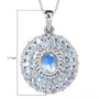 rainbow moonstone and moissanite pendant necklace in rhodium over sterling silver shown for size comparison