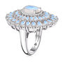 side view of rainbow moonstone and moissanite statement ring in rhodium over sterling silver