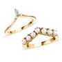 full view of freshwater pearl and moissanite chevron stackable two ring set in 18k yellow gold over sterling silver