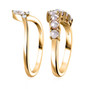 side view of freshwater pearl and moissanite chevron stackable two ring set in 18k yellow gold over sterling silver