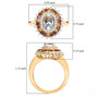 rainbow moonstone and multi gemstone halo ring in 18k yellow gold over sterling silver shown for size comparison