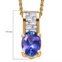 tanzanite and moissanite pendant necklace in 18k yellow gold over sterling silver shown for size comparison