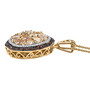 side view of rainbow moonstone brown and white zircon pendant necklace in 18k yellow gold over sterling silver