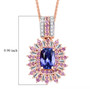 tanzanite pink sapphire and diamond pendant necklace in 18k rose gold over sterling silver shown for size comparison