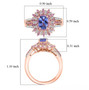 tanzanite pink sapphire and diamond ring in 18k rose gold over sterling silver shown for size comparison