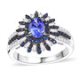 tanzanite blue sapphire and diamond ring in rhodium over sterling silver