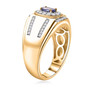 side view of tanzanite and zircon gents ring in 18k yellow gold over sterling silver