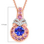 tanzanite pink sapphire and zircon pendant necklace in 18k rose gold over sterling silver shown for size comparison