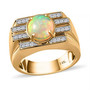 ethiopian opal and diamond gents ring in solid 14k yellow gold
