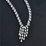 close up of rainbow moonstone lariat necklace in rhodium over sterling silver