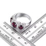 rhodolite garnet and white zircon three stone ring in rhodium over sterling silver shown for size comparison