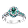 paraiba tourmaline and diamond halo ring in 950 platinum