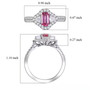 padparadscha sapphire and diamond halo ring in 950 platinum shown for size comparison