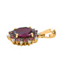 side view of rhodolite garnet multi gemstone halo pendant necklace in 10k yellow gold