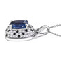 side view of blue kyanite blue sapphire and moissanite pendant necklace in rhodium over sterling silver