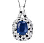 blue kyanite blue sapphire and moissanite pendant necklace in rhodium over sterling silver