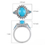 turquoise neon apatite and zircon halo ring in rhodium over sterling silver shown for size comparison