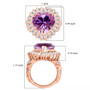 rose de france amethyst and moissanite heart halo ring in 18k rose gold over sterling silver shown for size comparison