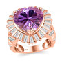 rose de france amethyst and moissanite heart halo ring in 18k rose gold over sterling silver