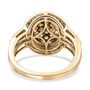 full view of natural yellow and white diamond oval cluster halo ring in solid 10k yellow gold